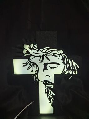 Illuminated Cross Wall Art with Jesus Face - Soft White Glow